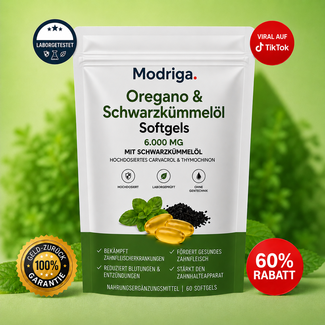 MODRIGA Oregano- und Schwarzkümmelöl – beseitigt Zahnfleischerkrankungen