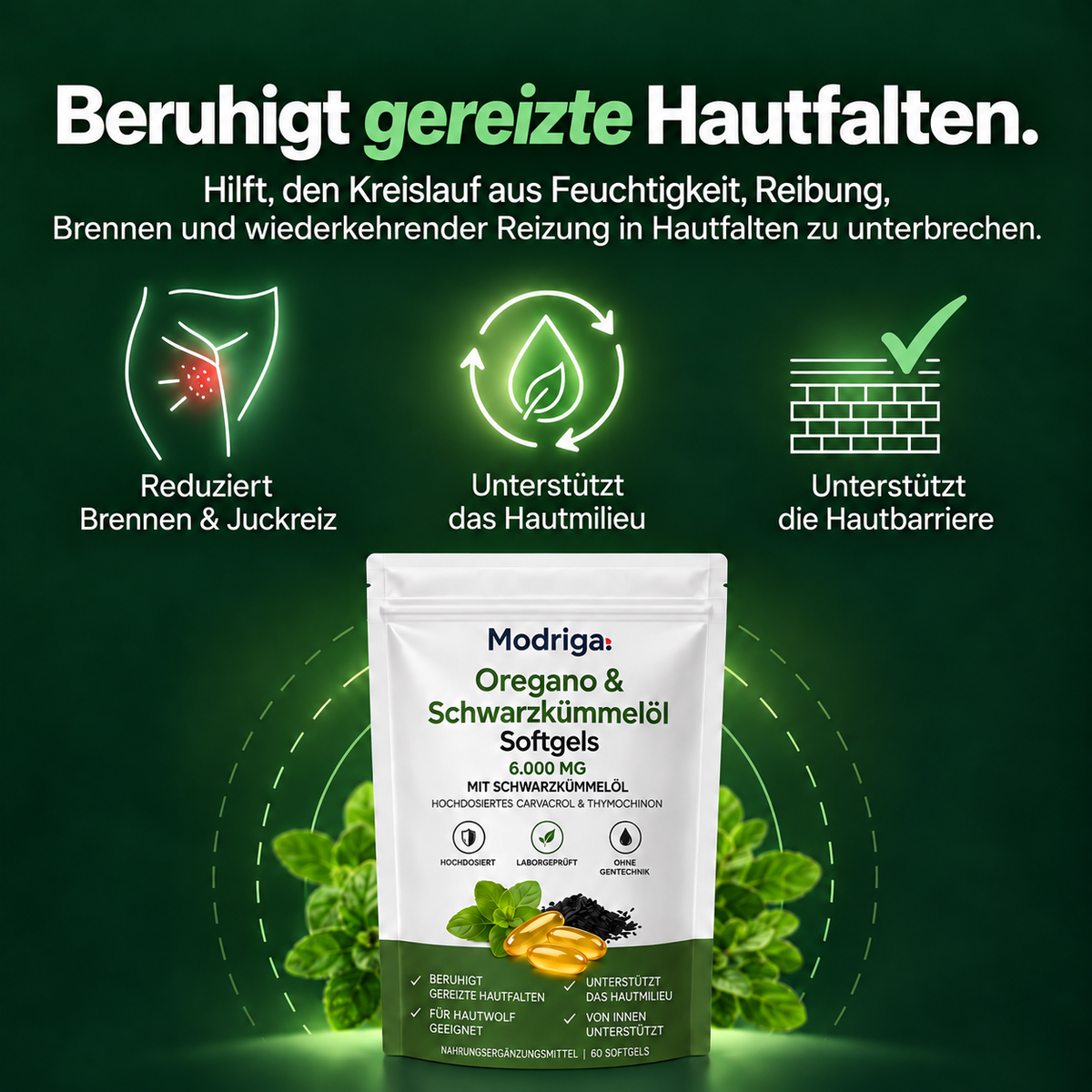 MODRIGA OREGANO- & SCHWARZKÜMMELÖL – BERUHIGT HAUTWOLF VON INNEN HERAUS